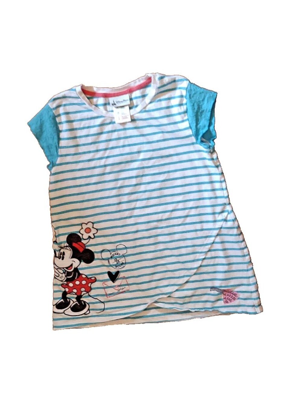 LOT OF 2 Disney Parks Girls Minnie Mouse Tops L 12 Striped Tulip Hem & Dot Tee